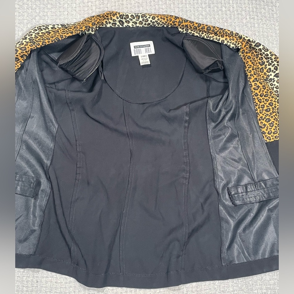 Vintage Black Double Breasted Blazer Jacket Leopard Print Collar Retro 80’s 90’s - Picture 7 of 16